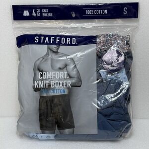 Stafford‎ Men's 4-Pack Small (28-31) 100% Cotton Knit Boxer Shorts Blue/Gray